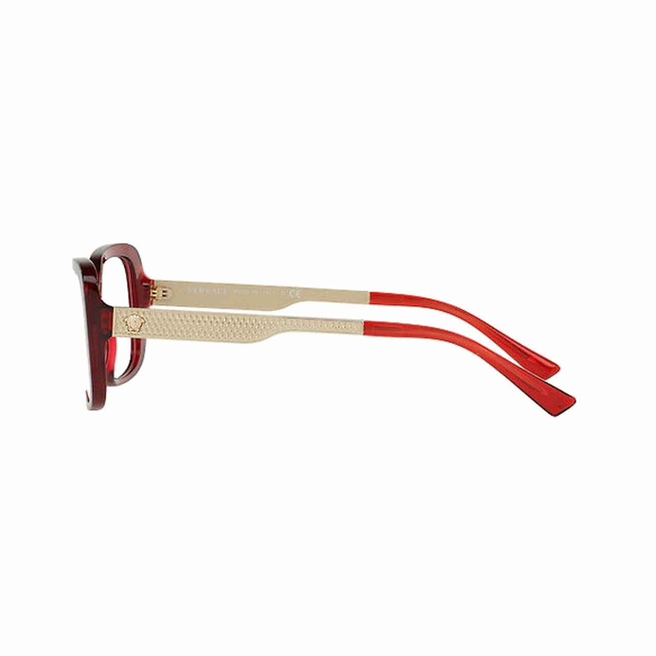 Versace VE3241-388 Transparent Red Rectangular Women's Plastic Eyeglasses showcasing a stylish design with a full-rim frame.