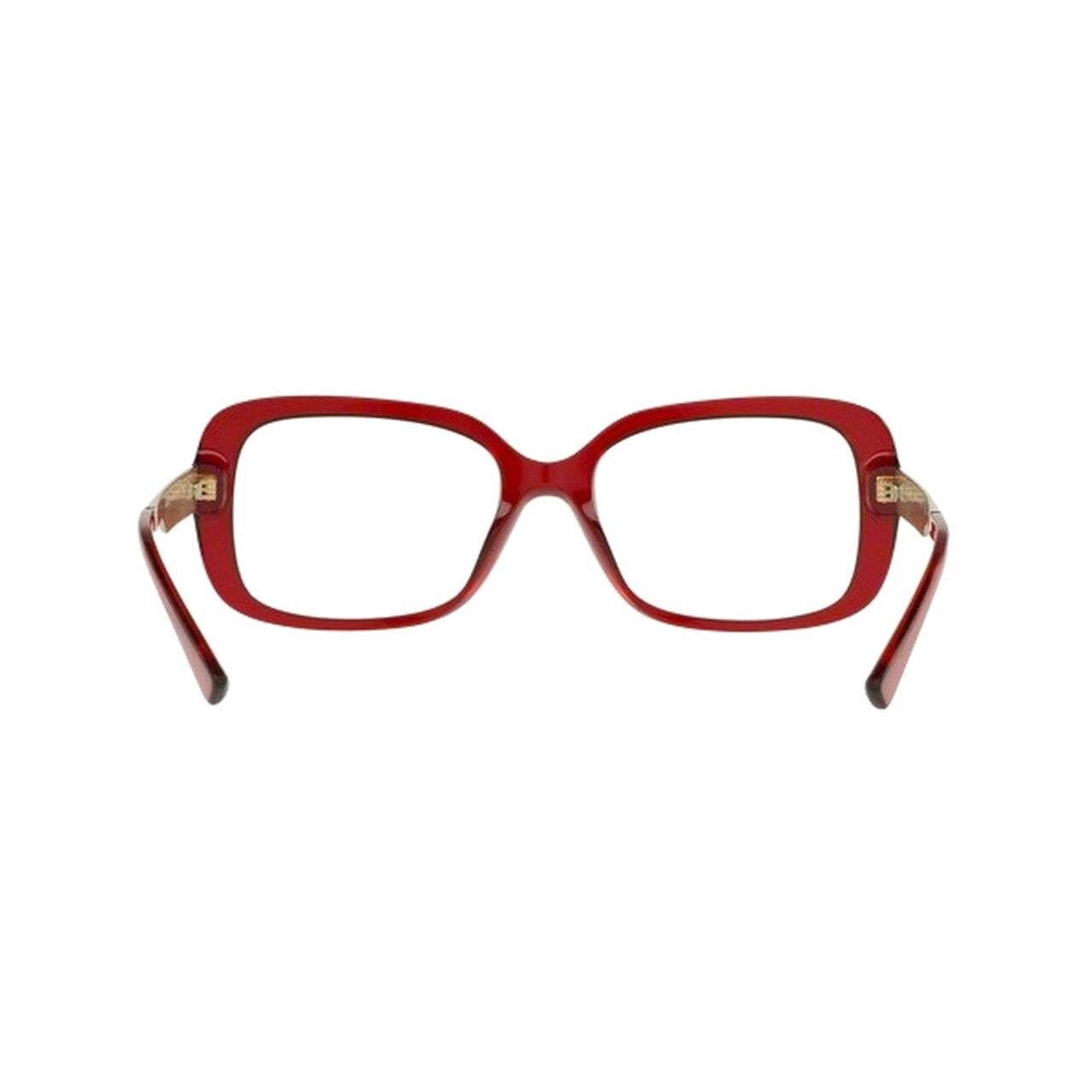 Versace VE3241-388 Transparent Red Rectangular Women's Plastic Eyeglasses showcasing a stylish design with a full-rim frame.