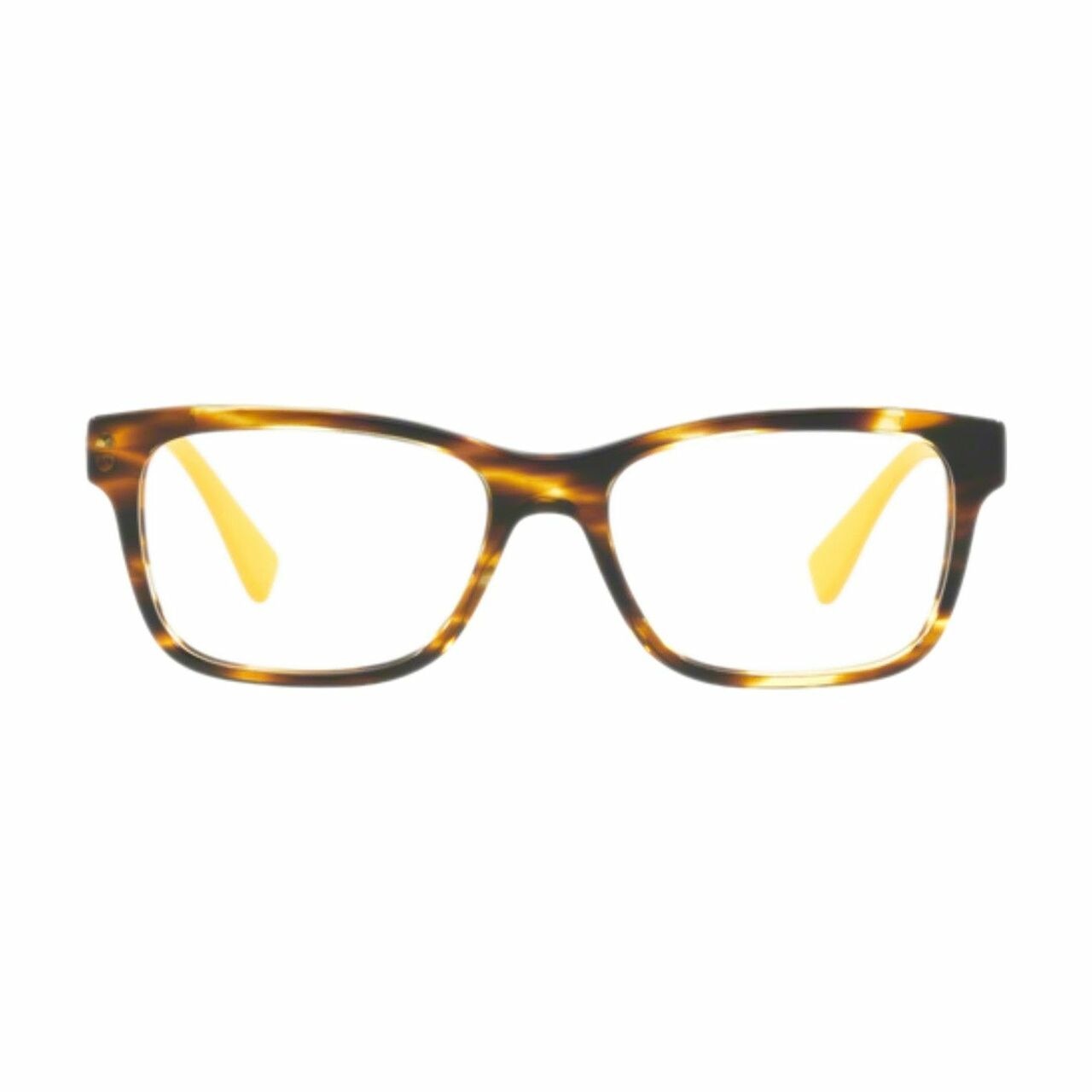 Versace VE3245-5236 Striped Havana Yellow Square Men's Plastic Eyeglasses with stylish design and durable frame.