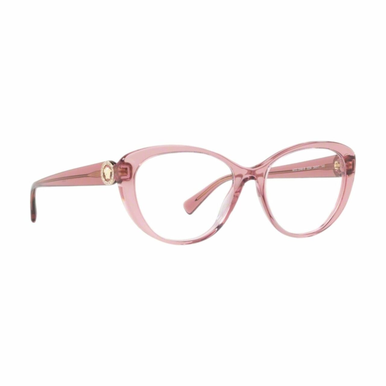 Versace VE3246B-5234 Transparent Pink Cat-Eye Women's Plastic Eyeglasses showcasing elegant design and color.