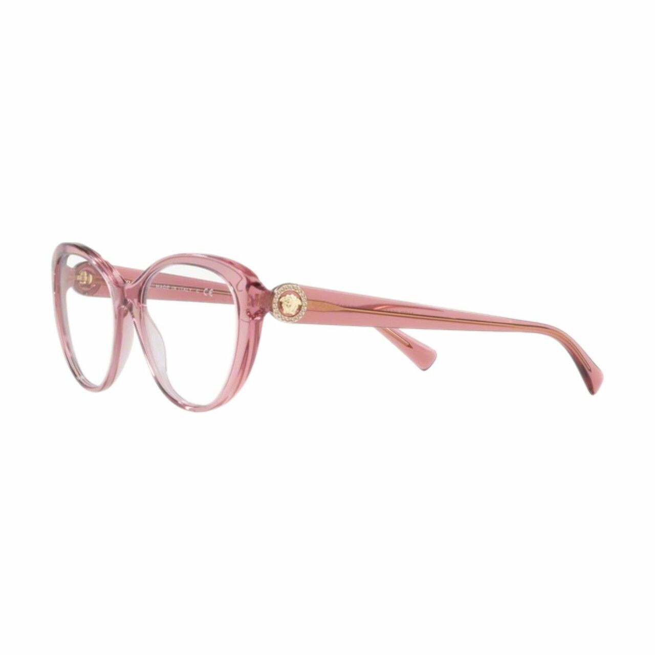 Versace VE3246B-5234 Transparent Pink Cat-Eye Women's Plastic Eyeglasses showcasing elegant design and color.