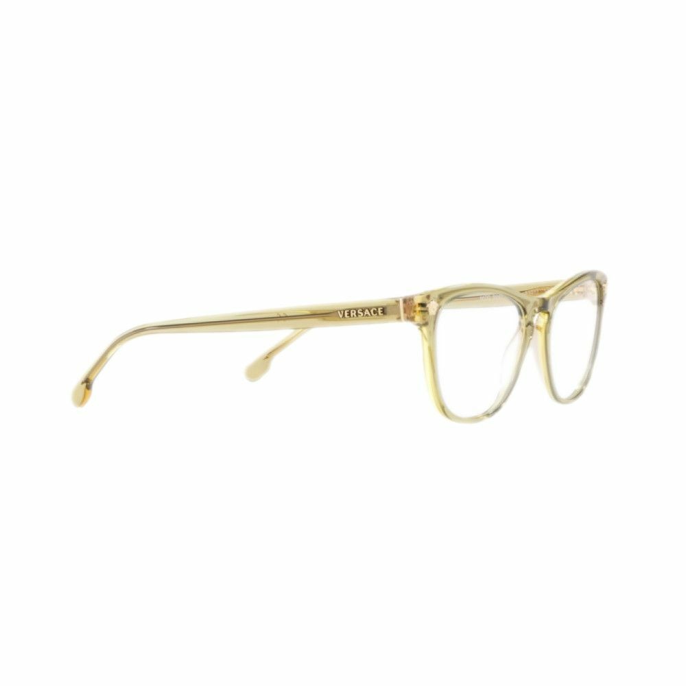 Versace VE3260-5271 Transparent Brown Square Women's Plastic Eyeglasses displayed elegantly with a stylish case.