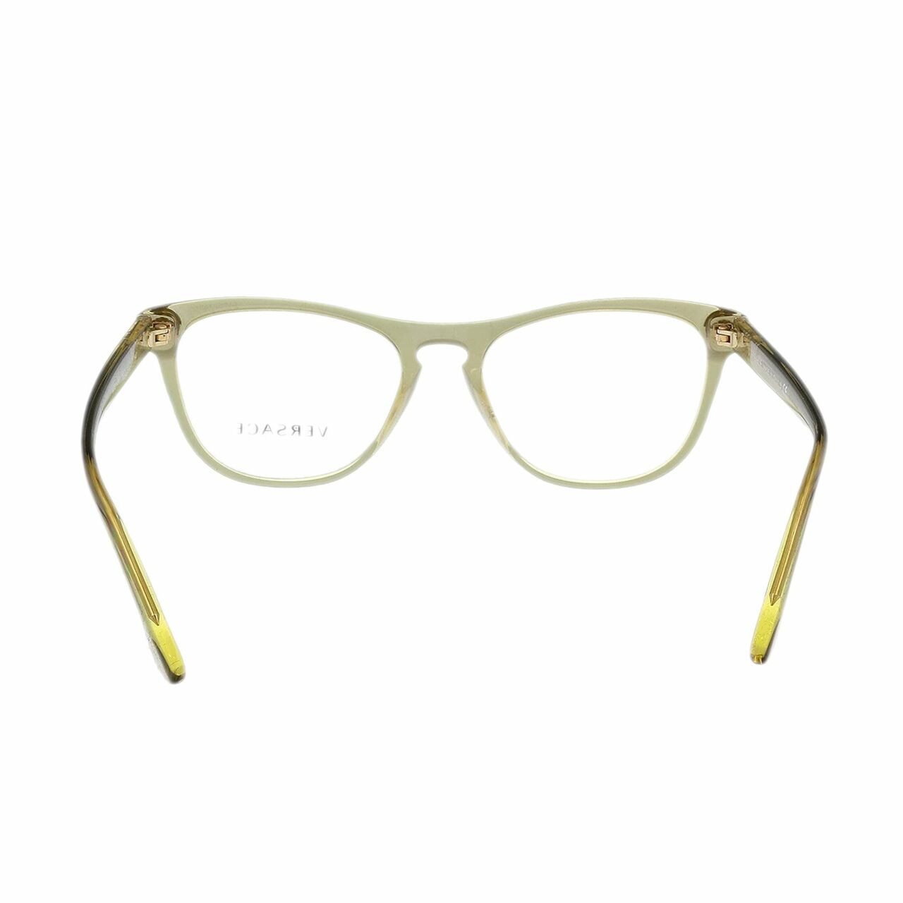 Versace VE3260-5271 Transparent Brown Square Women's Plastic Eyeglasses displayed elegantly with a stylish case.