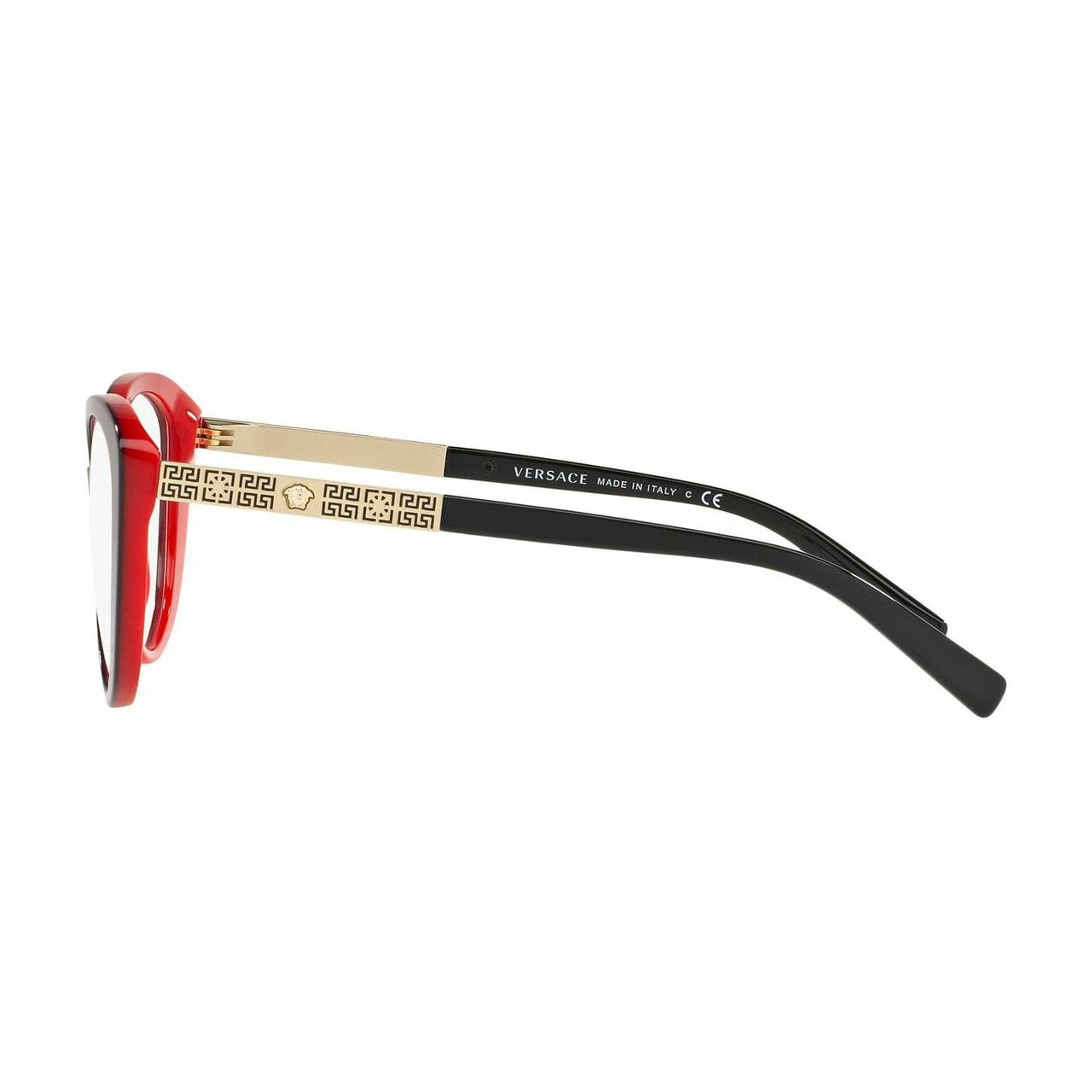 Versace VE3229-5188 Red Cat-Eye Women's Plastic Eyeglasses showcasing a bold red frame and stylish cat-eye shape.