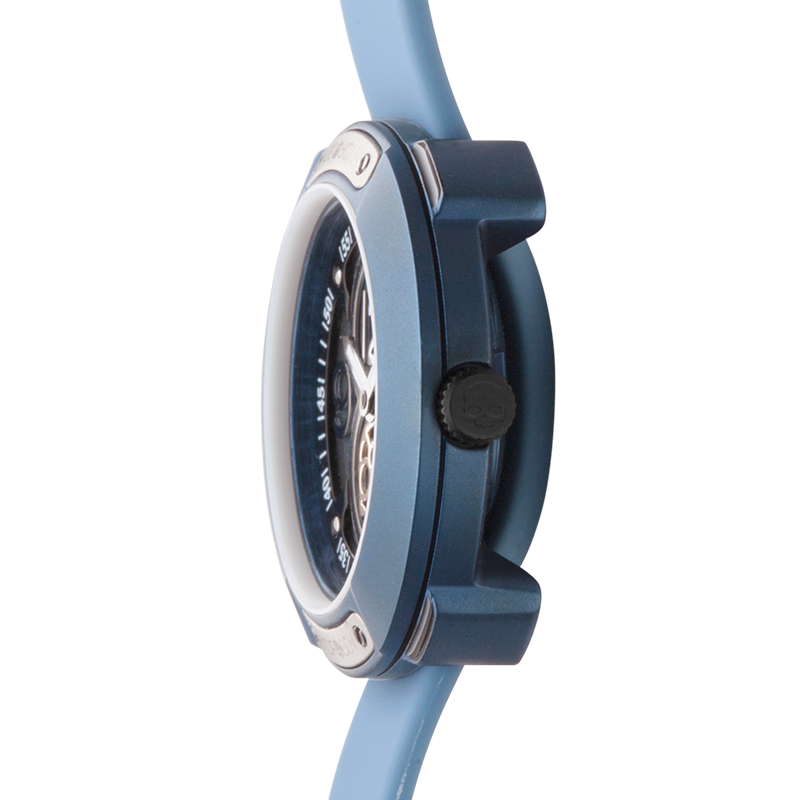 Vista Numero All Blue luxury sports watch featuring a blue toned brushed dial and silicone strap.