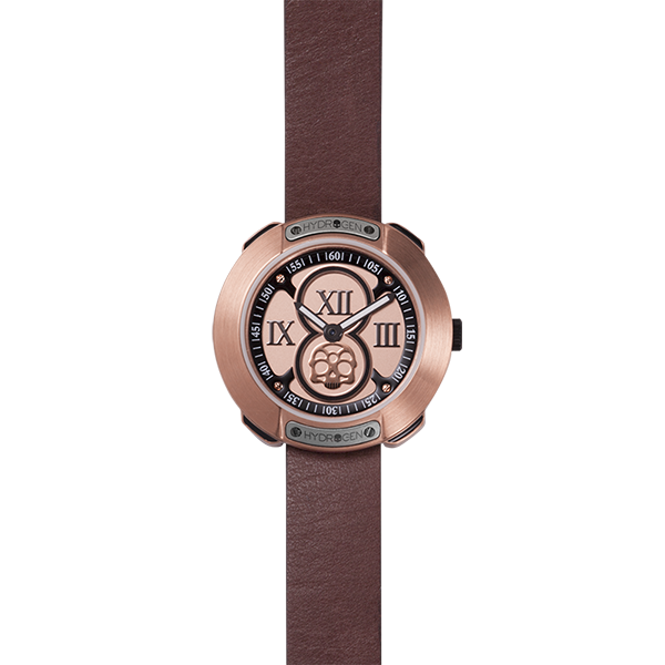 Vista Roman Rose Gold Brown watch featuring a brushed rose gold dial and artisanal brown leather strap with a deployment buckle.