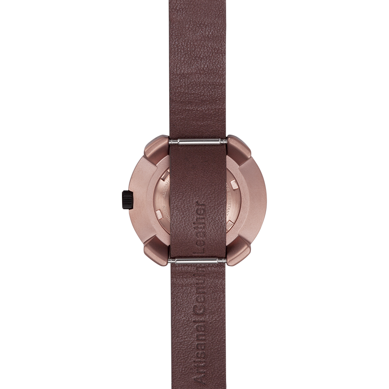 Vista Roman Rose Gold Brown watch featuring a brushed rose gold dial and artisanal brown leather strap with a deployment buckle.