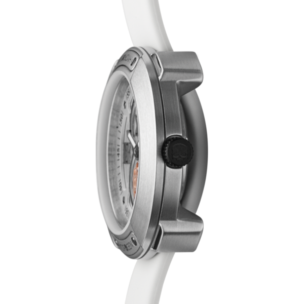 Vista Roman Silver White watch featuring a brushed silver dial and white silicone strap in a stylish 29mm stainless steel case.