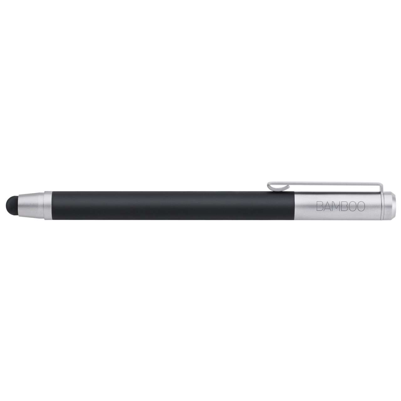 Wacom Bamboo CS100K Black Pen stylus for iPad, featuring a sleek brushed aluminum design and carbon fiber nib.