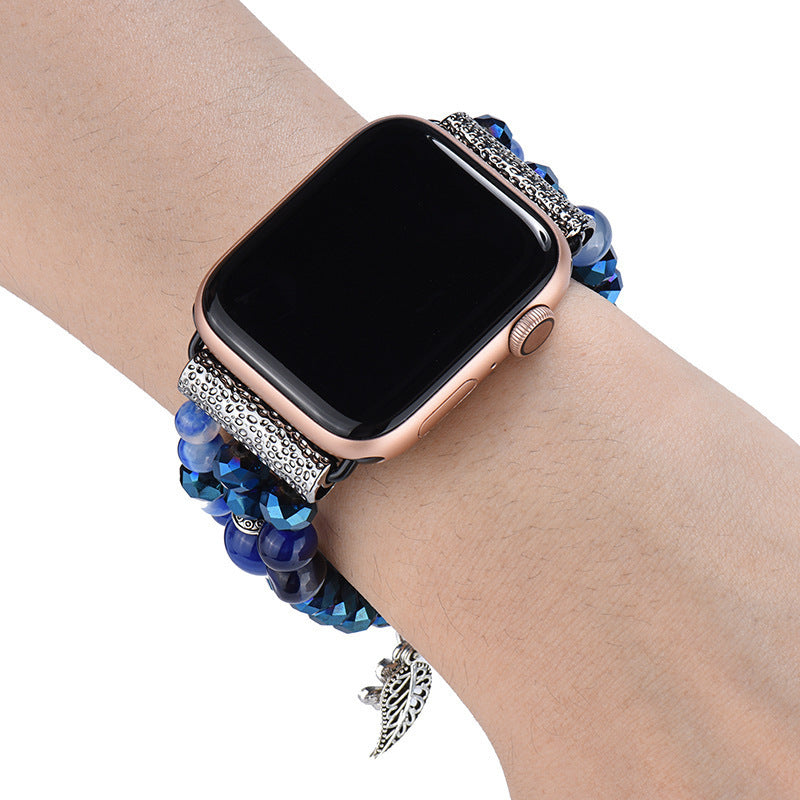 Elegant sapphire crystal watch strap designed for Apple watches, showcasing a luxurious blue crystal finish.