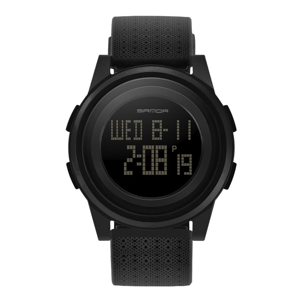 A stylish waterproof electronic watch for young men with a digital display, luminous features, and a durable PU strap.