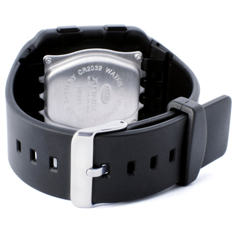 Waterproof electronic watch featuring a luminous heart rate monitor, square shape, and durable resin strap, ideal for sports and outdoor activities.