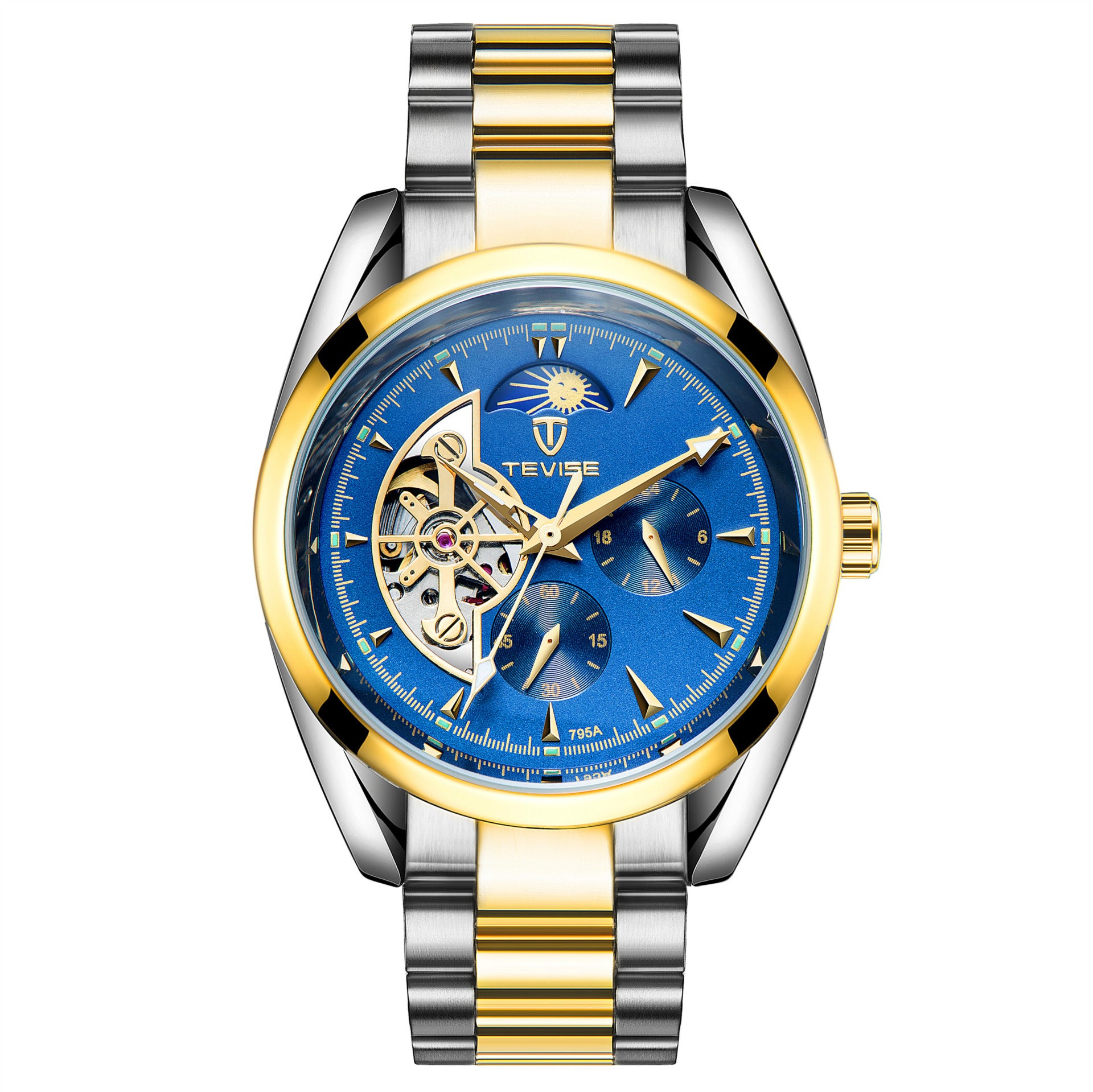 A stylish waterproof mechanical watch for men, featuring a luminous dial, tourbillon movement, and a sleek design suitable for business occasions.