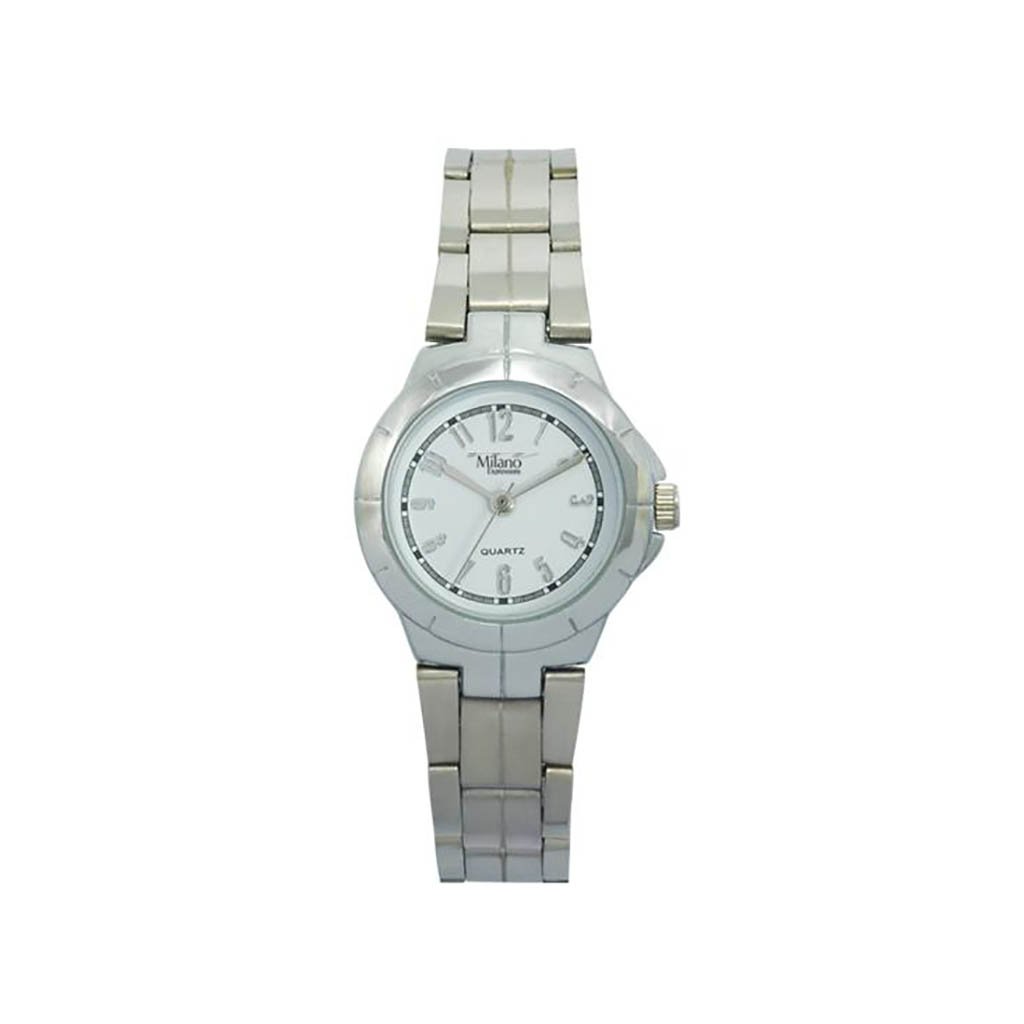 Waycross Silver Metal Band Watch featuring a silver case and white dial, showcasing elegance and style.