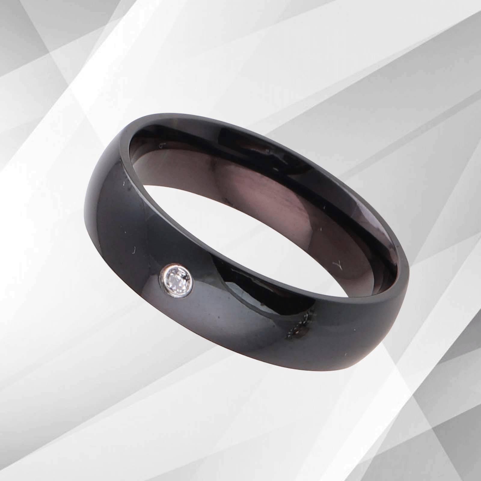 0.35Ct CZ Diamond Ring featuring a black titanium band, showcasing a sparkling polished finish and a comfort fit design.