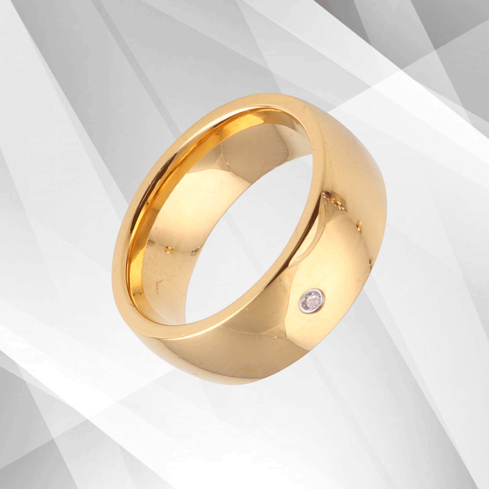 0.35Ct CZ Diamond Sparkling Titanium Engagement Band Ring with 18Ct Yellow Gold Finish, showcasing a dazzling design and comfort fit.