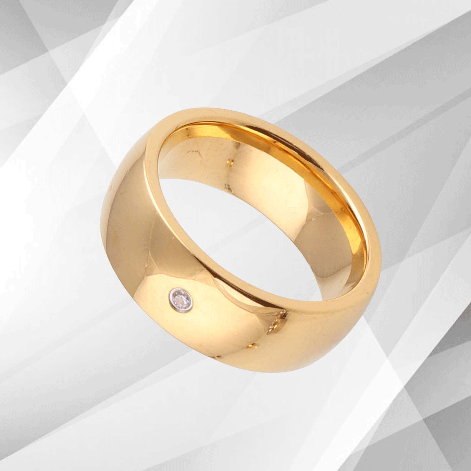 0.35Ct CZ Diamond Sparkling Titanium Engagement Band Ring with 18Ct Yellow Gold Finish, showcasing a dazzling design and comfort fit.