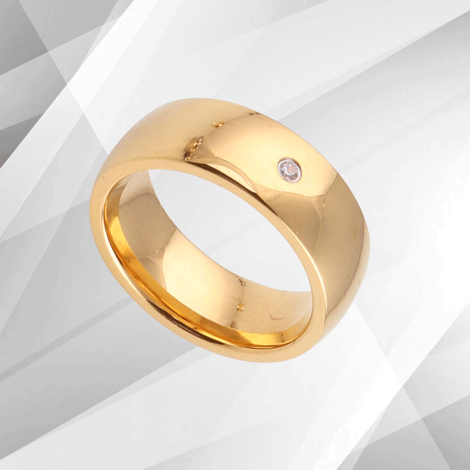 0.35Ct CZ Diamond Sparkling Titanium Engagement Band Ring with 18Ct Yellow Gold Finish, showcasing a dazzling design and comfort fit.