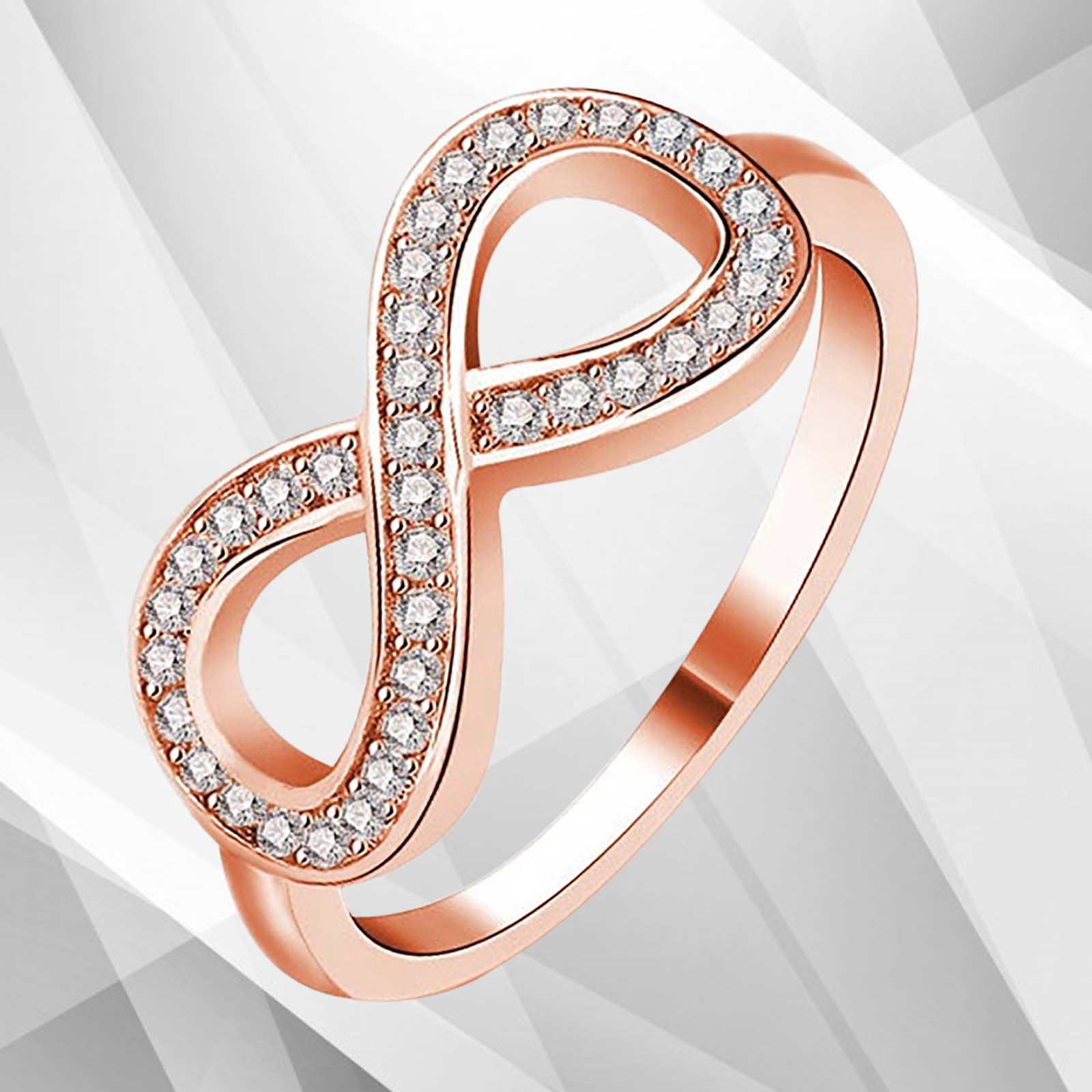 0.35Ct Round-Cut Infinity Engagement Ring featuring 30 top-quality CZ diamonds set in 18K rose gold over brass, showcasing a stunning design.