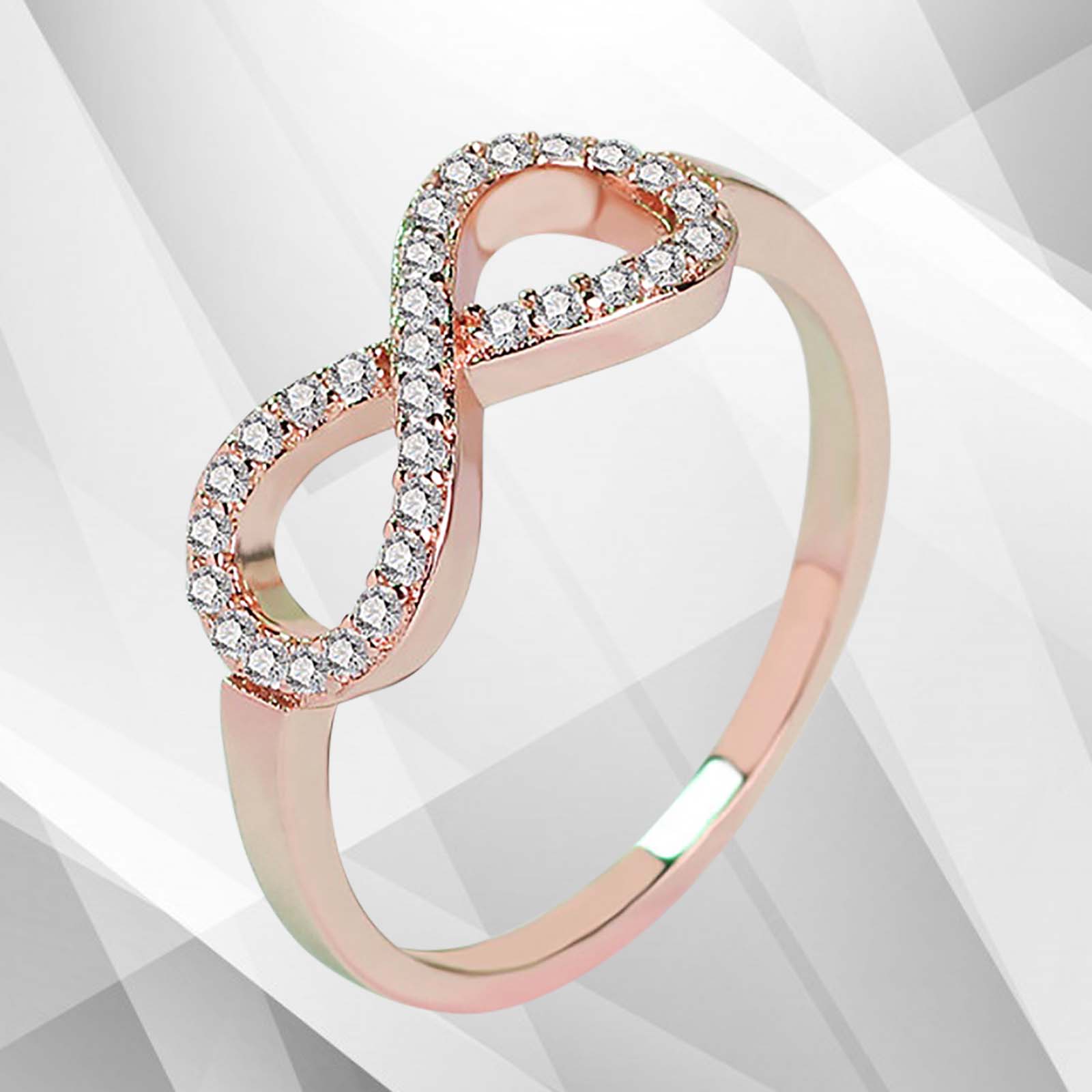 0.35Ct Round-Cut Infinity Engagement Ring featuring 30 top-quality CZ diamonds set in 18K rose gold over brass, showcasing a stunning design.