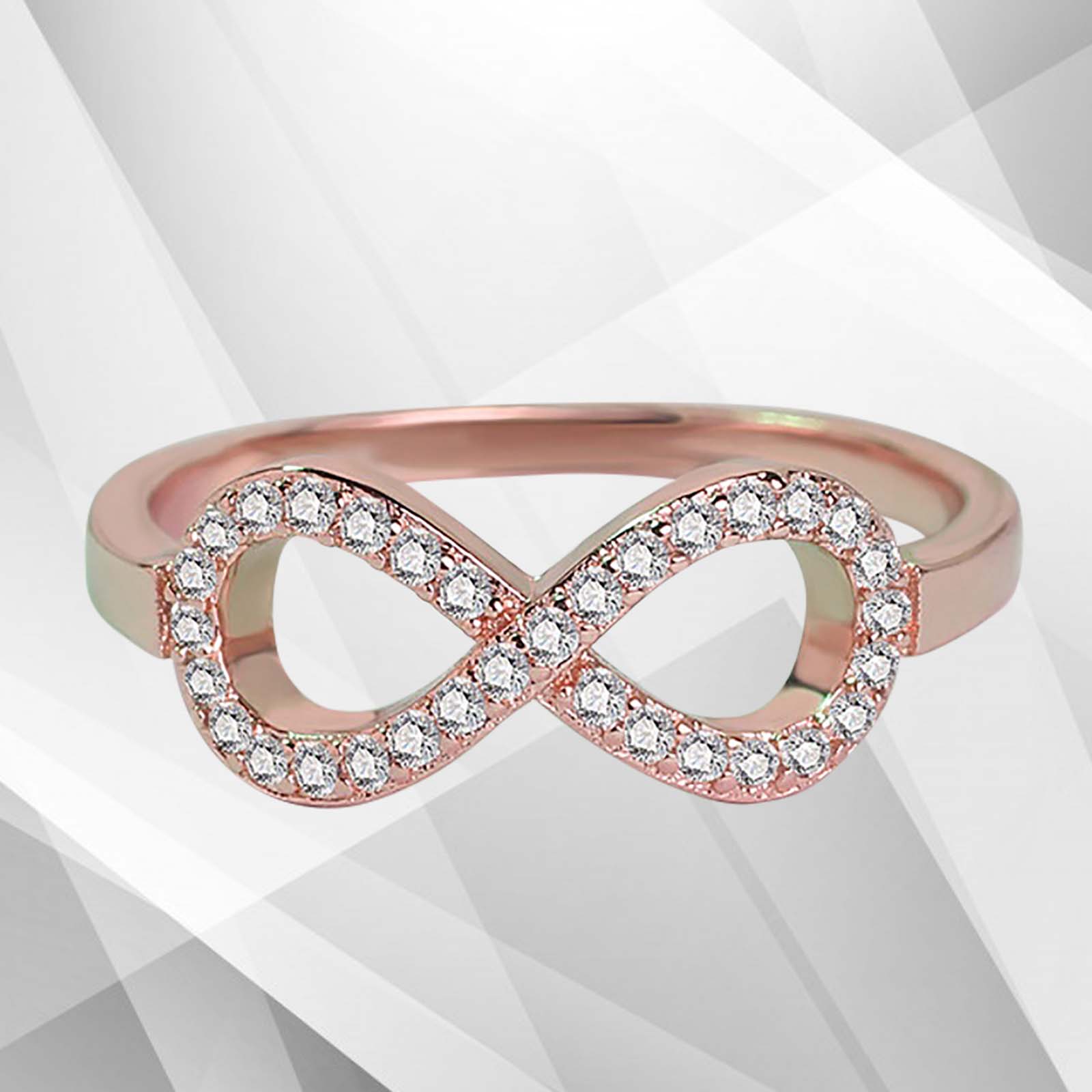 0.35Ct Round-Cut Infinity Engagement Ring featuring 30 top-quality CZ diamonds set in 18K rose gold over brass, showcasing a stunning design.