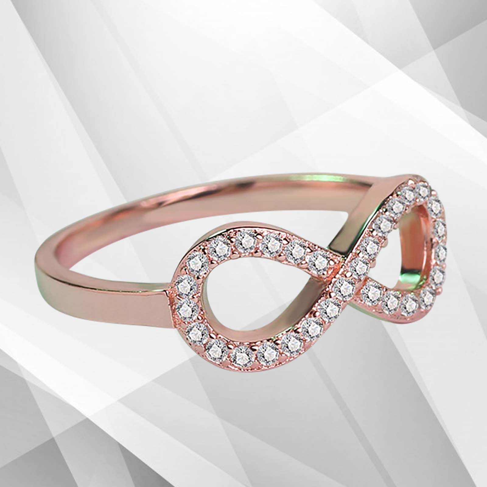 0.35Ct Round-Cut Infinity Engagement Ring featuring 30 top-quality CZ diamonds set in 18K rose gold over brass, showcasing a stunning design.