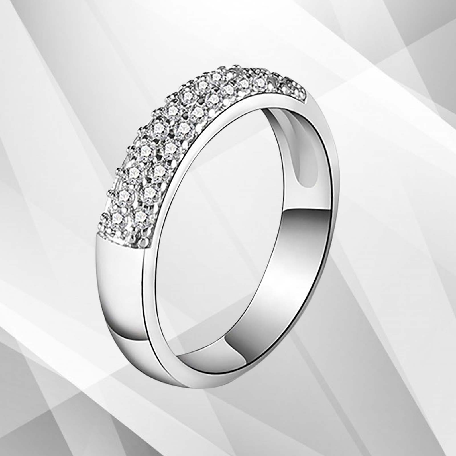 0.35Ct Round-Cut CZ Diamonds Engagement Ring in 18K White Gold with micro pave settings, showcasing its brilliance and elegance.