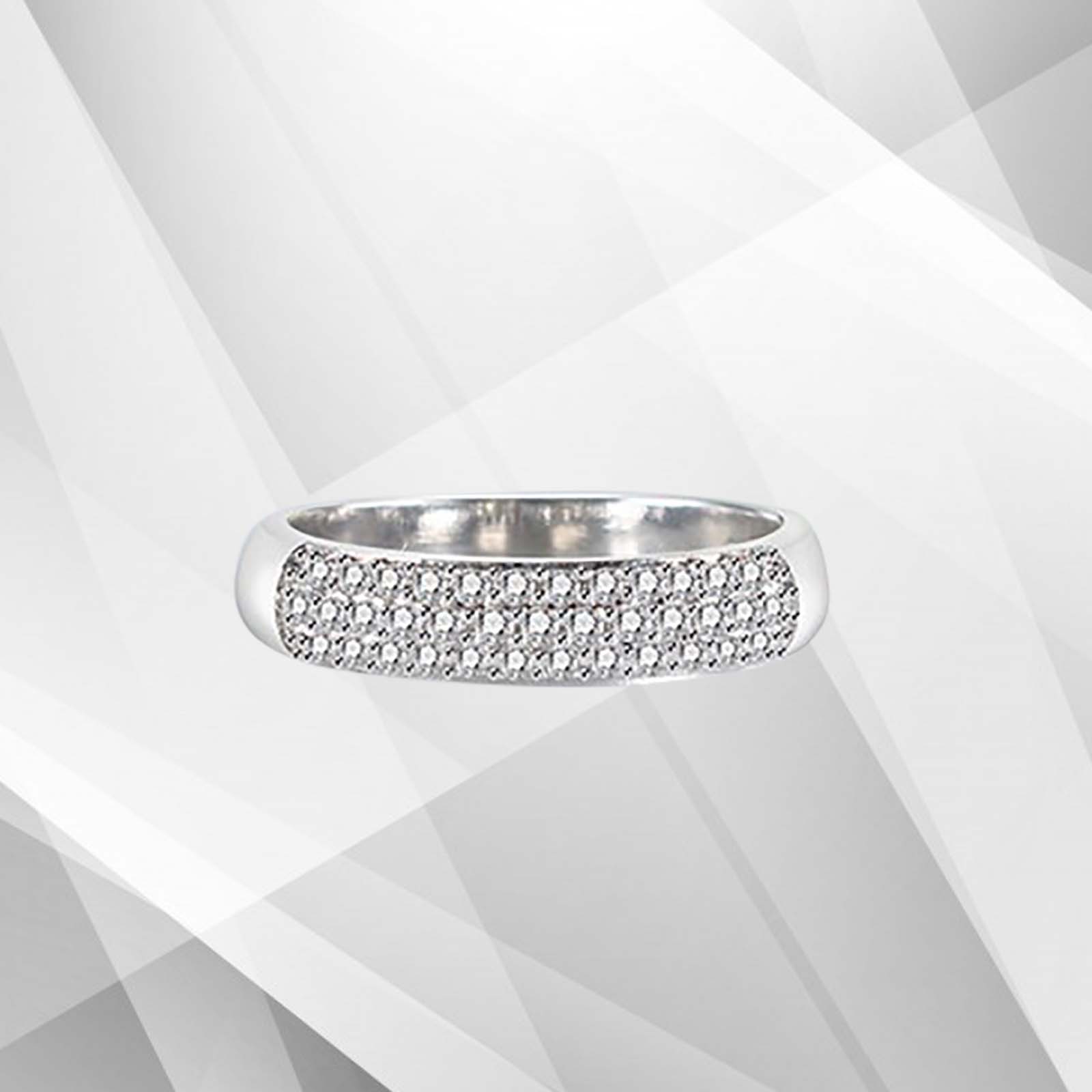 0.35Ct Round-Cut CZ Diamonds Engagement Ring in 18K White Gold with micro pave settings, showcasing its brilliance and elegance.