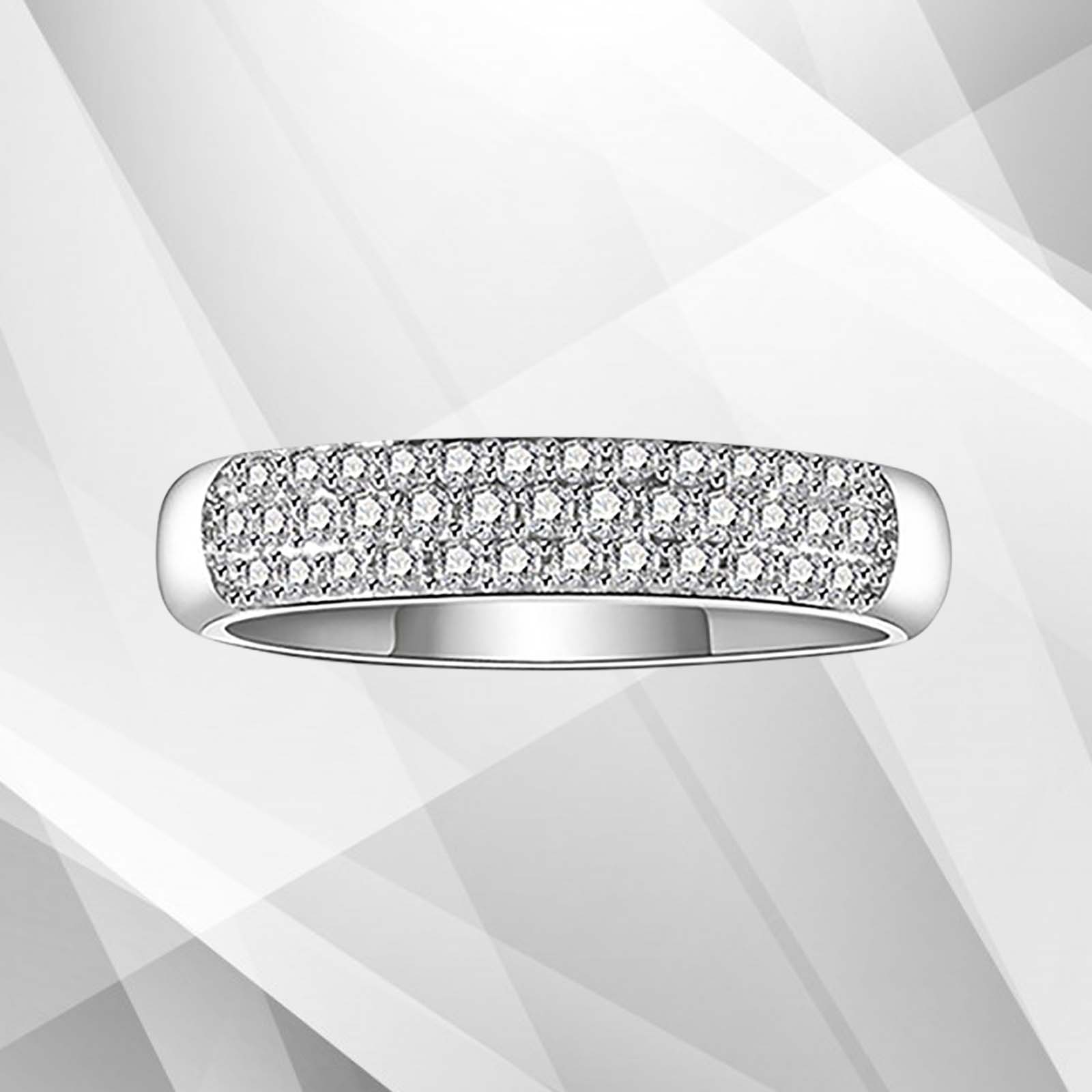 0.35Ct Round-Cut CZ Diamonds Engagement Ring in 18K White Gold with micro pave settings, showcasing its brilliance and elegance.