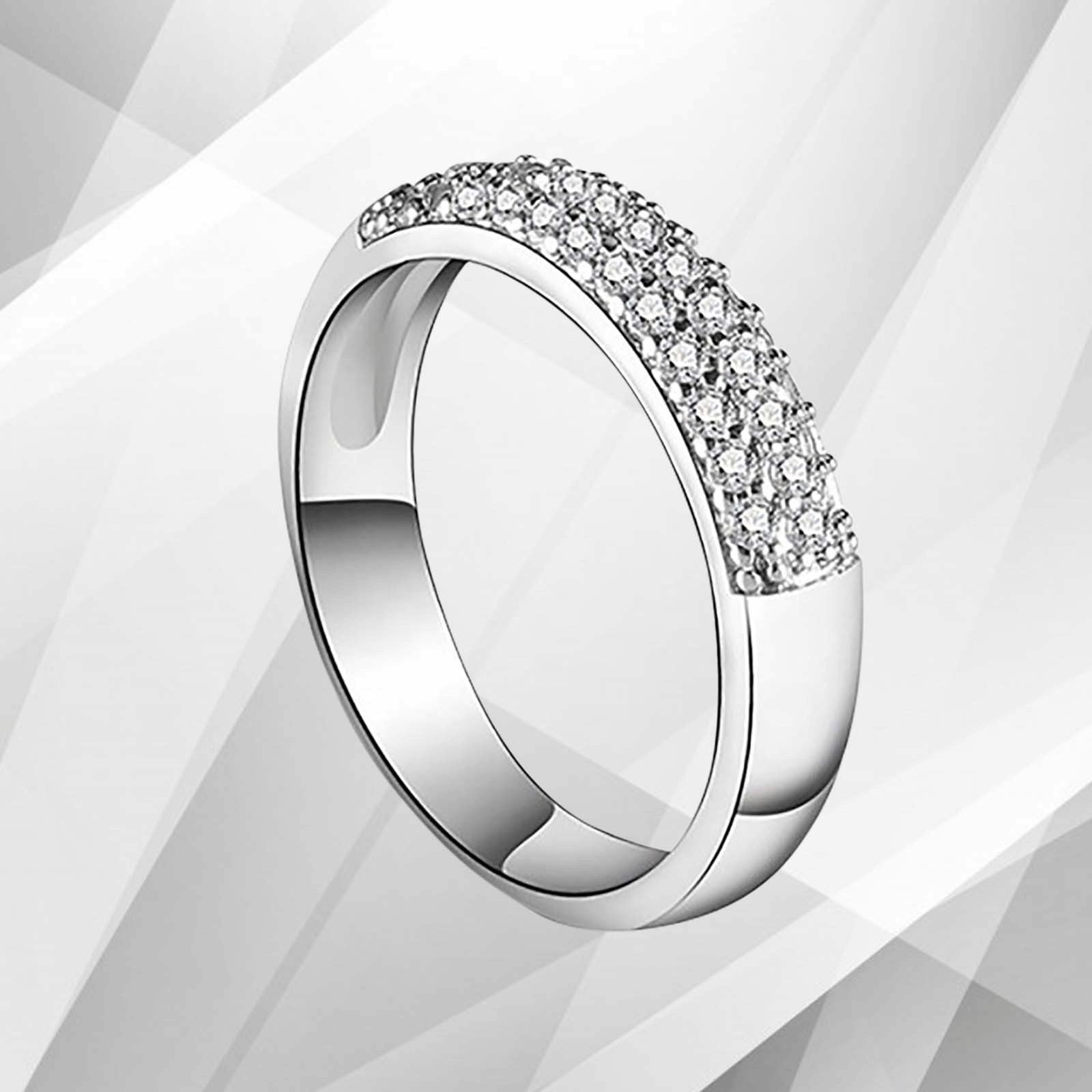 0.35Ct Round-Cut CZ Diamonds Engagement Ring in 18K White Gold with micro pave settings, showcasing its brilliance and elegance.