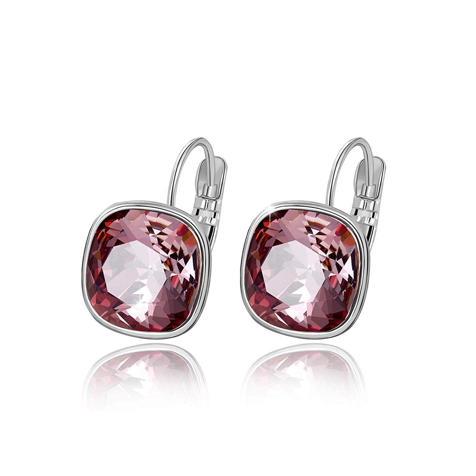 0.55 CT Mini Bella Leverback Earrings featuring sparkling Austrian crystals and 18K white gold plating, designed in Italy.