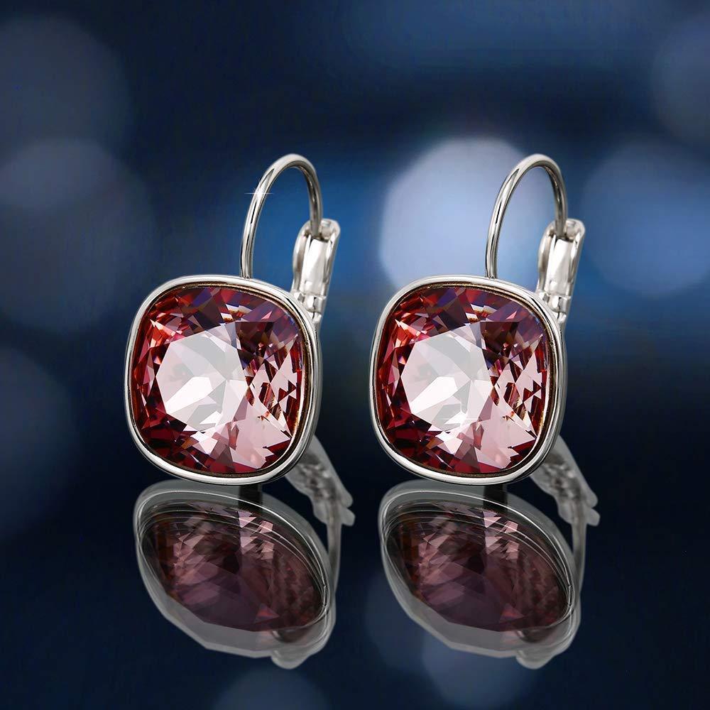 0.55 CT Mini Bella Leverback Earrings featuring sparkling Austrian crystals and 18K white gold plating, designed in Italy.