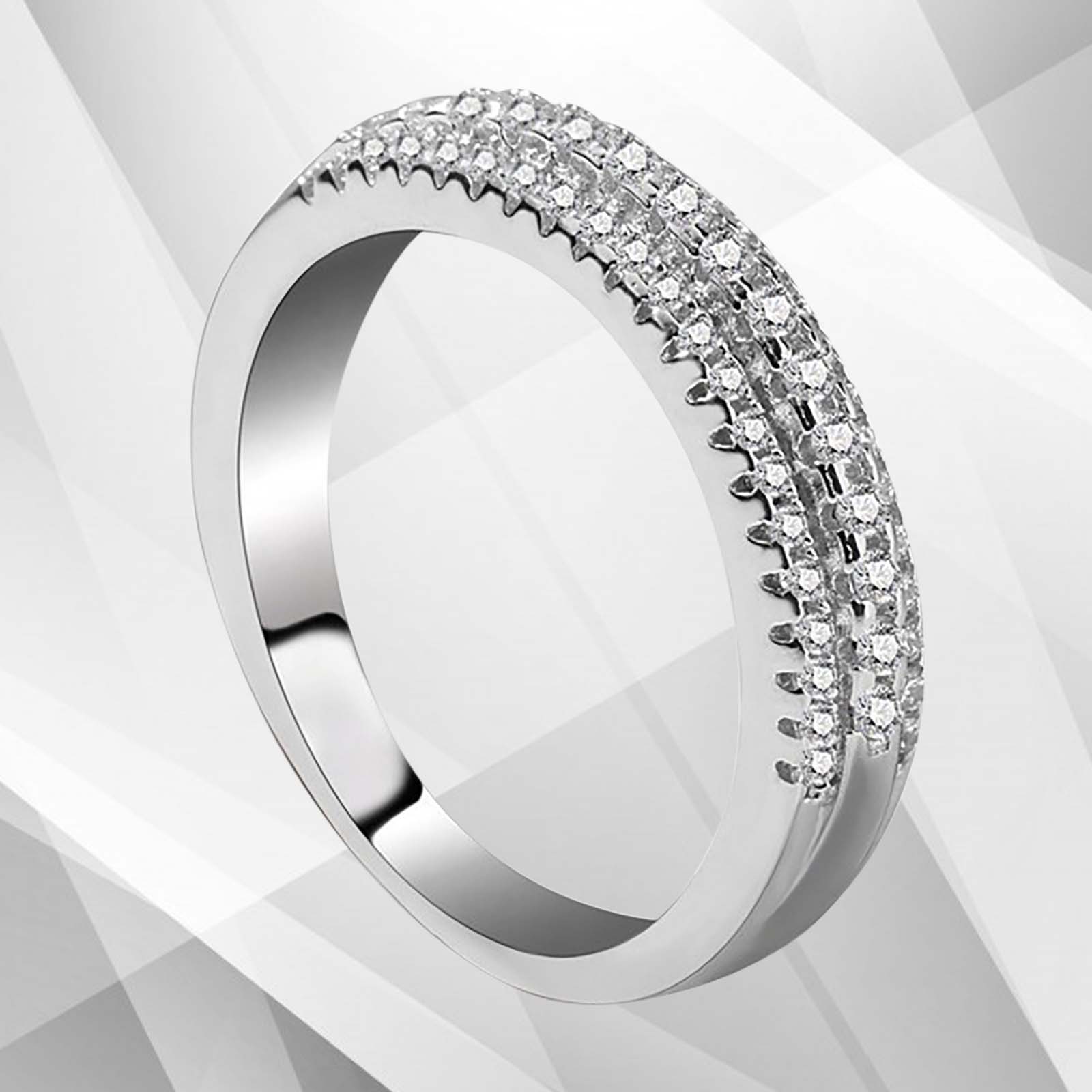 0.50Ct Round-Cut CZ Diamonds Engagement Ring in 18K white gold with micro pave settings, showcasing its sparkling brilliance.