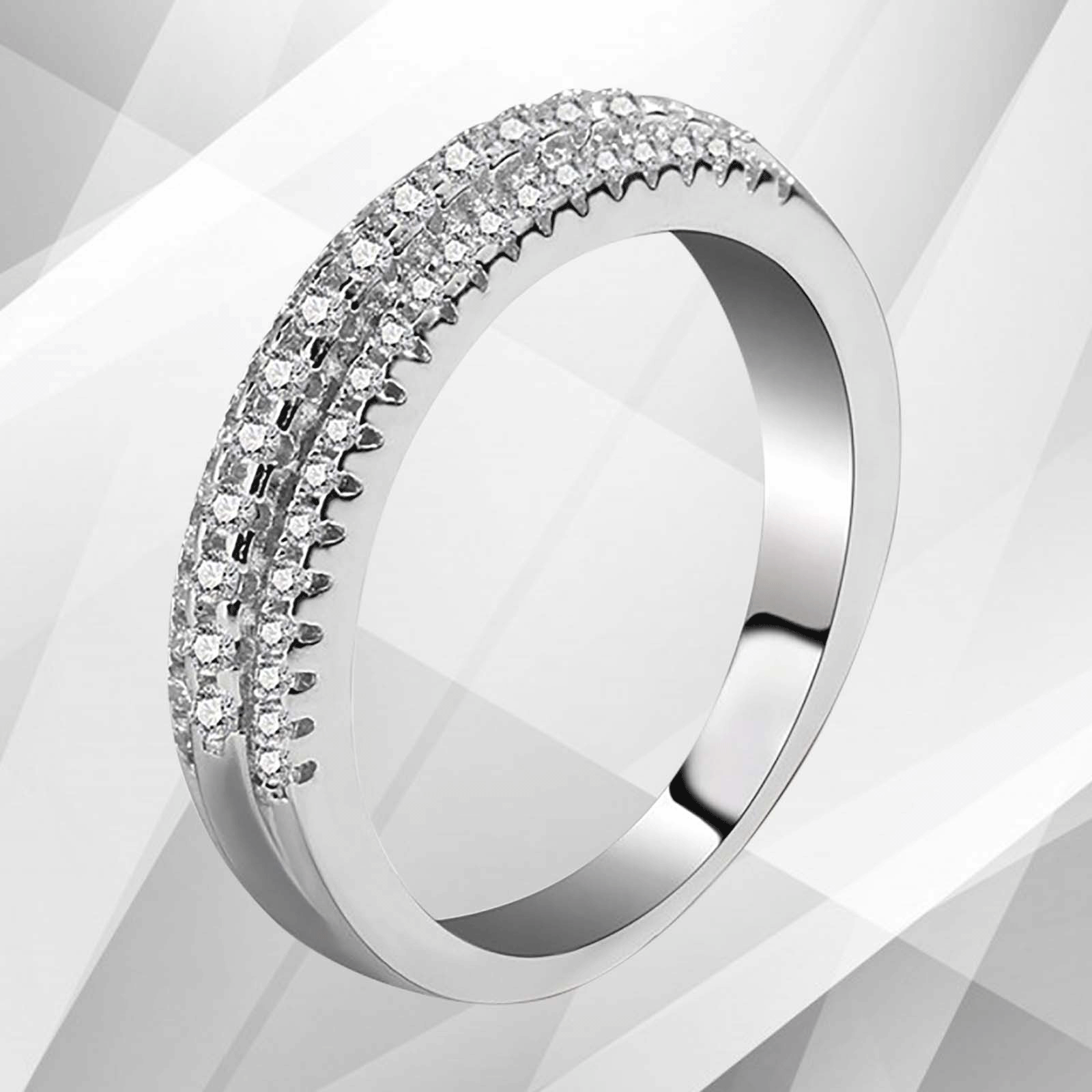 0.50Ct Round-Cut CZ Diamonds Engagement Ring in 18K white gold with micro pave settings, showcasing its sparkling brilliance.