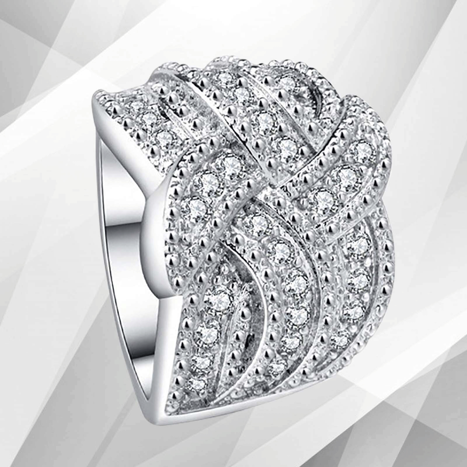 0.50Ct Round-Cut Sparkling CZ Diamonds Engagement Ring in 18K White Gold with Micro Pave Settings, showcasing its brilliance and elegance.