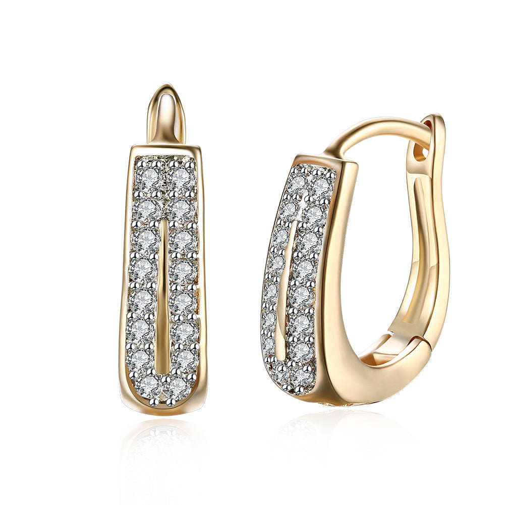 0.60 inch double row huggie earring in 18K gold plated, showcasing its elegant design and shiny finish.