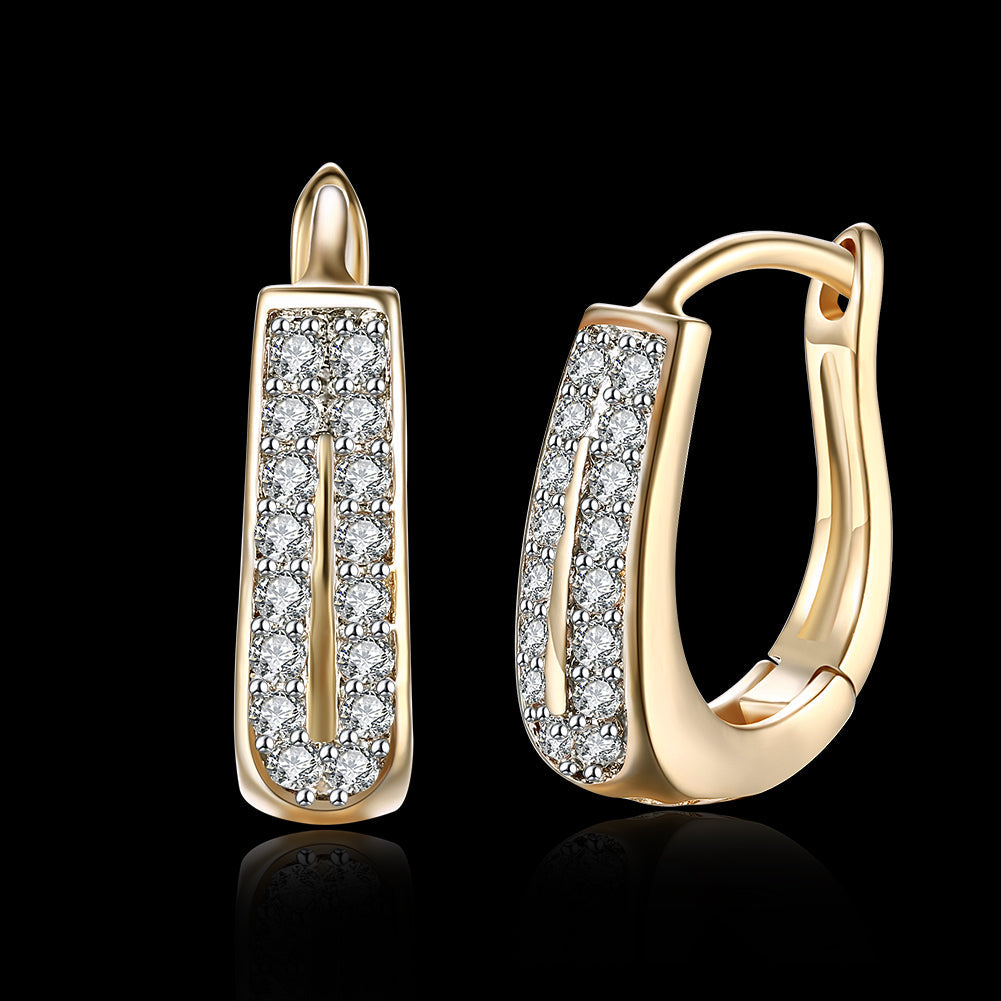 0.60 inch double row huggie earring in 18K gold plated, showcasing its elegant design and shiny finish.