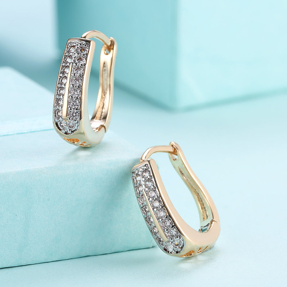 0.60 inch double row huggie earring in 18K gold plated, showcasing its elegant design and shiny finish.