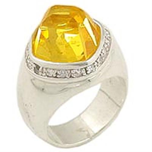 0F223 High-Polished 925 Sterling Silver Ring featuring a large AAA Grade CZ center stone in citrine color, elegantly designed for any occasion.