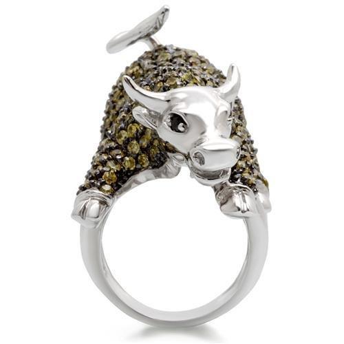 0W004 Rhodium and Ruthenium Brass Ring featuring a vibrant multi-color AAA Grade CZ stone, elegantly designed for modern style.