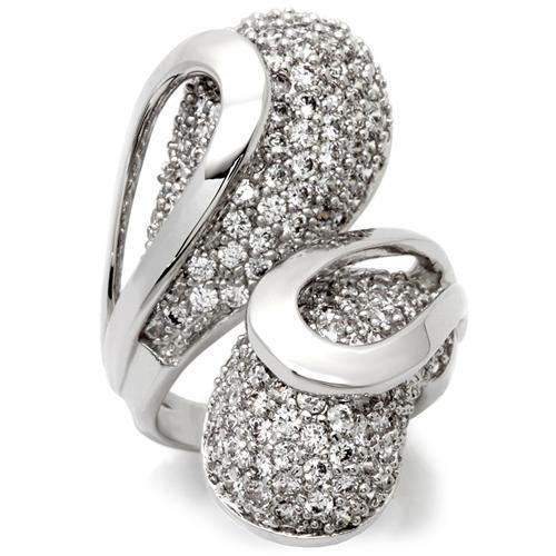 0W118 Rhodium Brass Ring featuring AAA Grade CZ stones, showcasing a clear and elegant design.