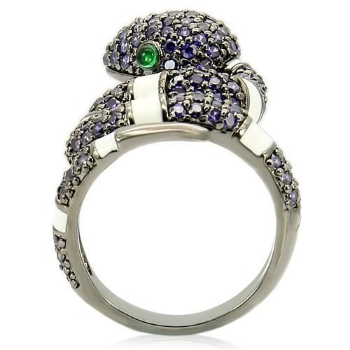 0W184 Ruthenium Brass Ring featuring AAA Grade CZ in vibrant multi colors, showcasing its elegant design and sparkling center stone.