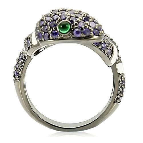 0W184 Ruthenium Brass Ring featuring AAA Grade CZ in vibrant multi colors, showcasing its elegant design and sparkling center stone.