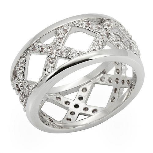 0W266 Rhodium Brass Ring featuring a clear AAA Grade CZ stone, showcasing its elegant design and luxurious finish.