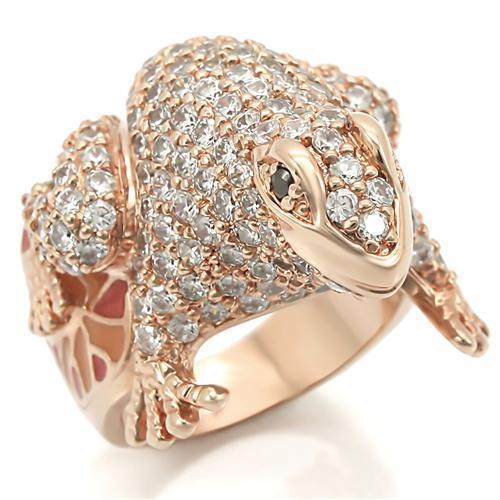 0W283 Rose Gold Brass Ring featuring AAA Grade CZ in Jet, showcasing its elegant design and luxurious finish.