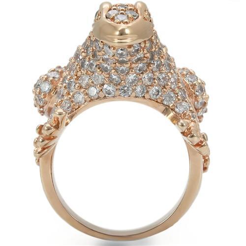 0W283 Rose Gold Brass Ring featuring AAA Grade CZ in Jet, showcasing its elegant design and luxurious finish.