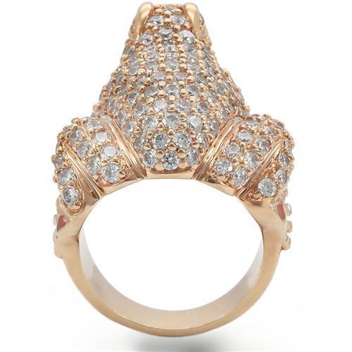 0W283 Rose Gold Brass Ring featuring AAA Grade CZ in Jet, showcasing its elegant design and luxurious finish.