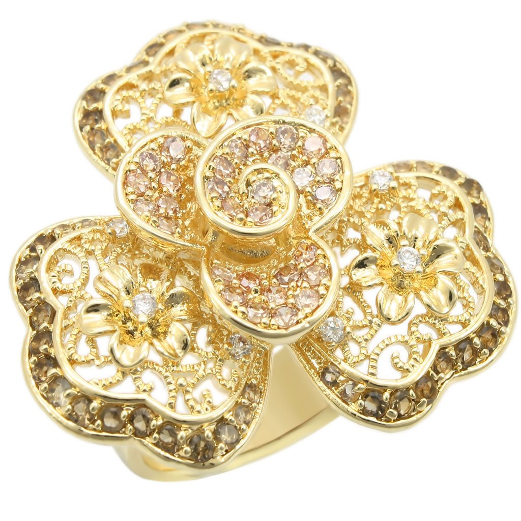 0W312 Gold Brass Ring featuring AAA Grade CZ stones in vibrant multi-color, elegantly designed for any occasion.