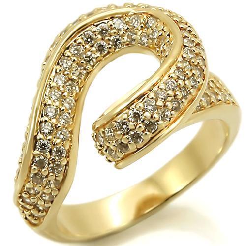 0W317 Gold Brass Ring featuring a clear AAA Grade CZ stone, showcasing its elegant design and luxurious gold finish.