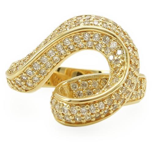 0W317 Gold Brass Ring featuring a clear AAA Grade CZ stone, showcasing its elegant design and luxurious gold finish.